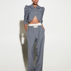 MILKWHITE GREY PANTS WITH FLOWER FABRIC DETAIL