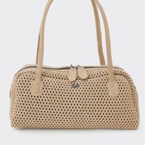 Elena Athanasiou Silhouette Net Planet Suede beige bag