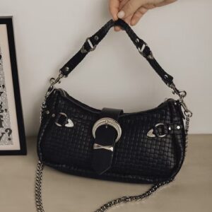 Individual art leather "Kiss of life" shoulder bag, *limited*, black/silver