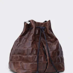 Elena Athanasiou Baggy Croco Pouch Bag Καμελ